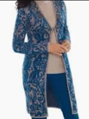 BNWT CHICO'S elegant embellished tapestry faux fur cuff long sweater (2 - L/12)